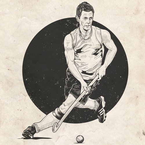 Vintage illustration for hockey player