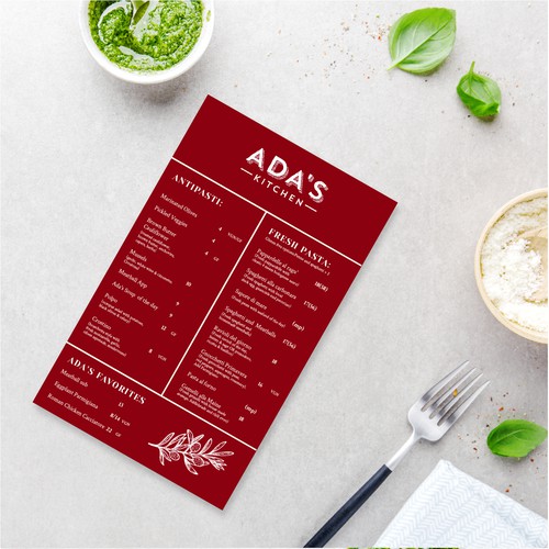 Menu design for Italian restaurant