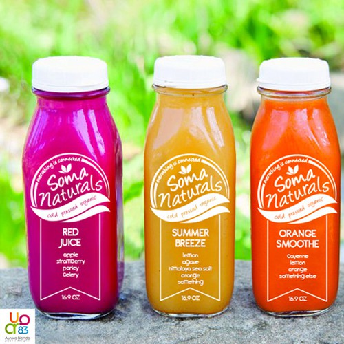 Design a bottle label for a new juice company, Soma Naturals