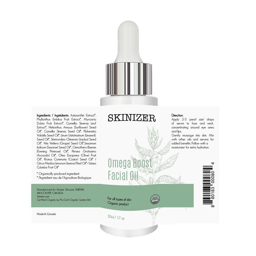 Product Label for facial oil