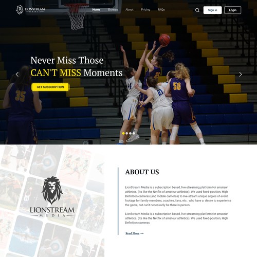 Sports Stream Company Website Design