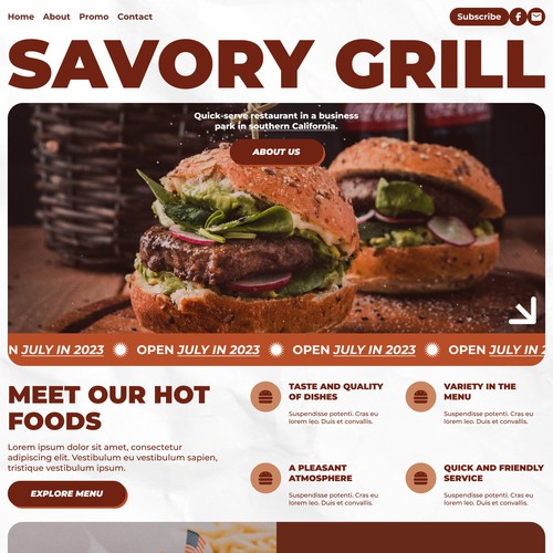 Landing Page for SoCal Outdoor Burger Restaurant