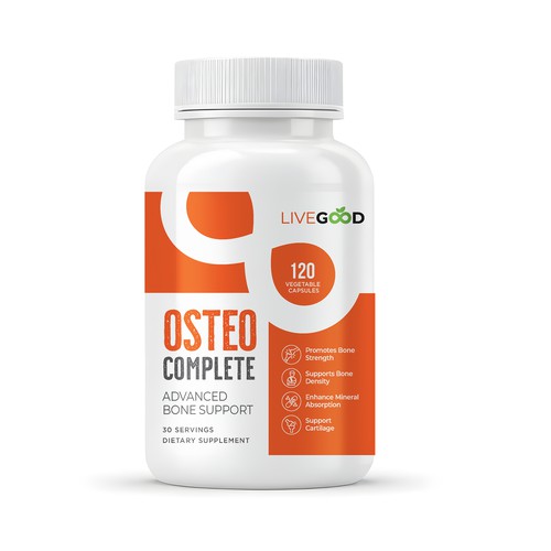 Bold & energetic packaging design for LIVEGOOD OSTEO COMPLETE 