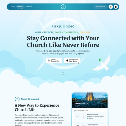 Landing Page Design for “Kirkjuappið” – Connecting Churches and Congregations