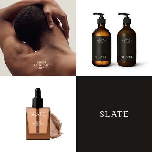 Logo design and branding for mens haircare product brand SLATE.