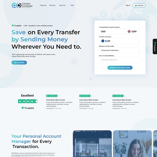Landing Page Design for a Modern Currency Exchange Company