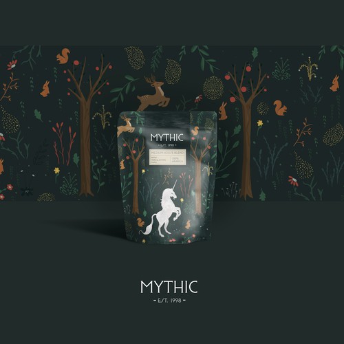 Mythic coffee pouch design 