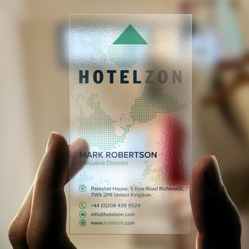 Create a professional business cards for Hotelzon with a cool twist