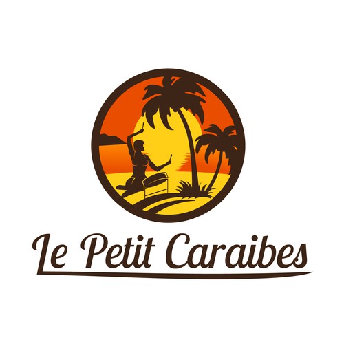 Create sunset island logo for Caribbean restaurant Le Petit Caraibes
