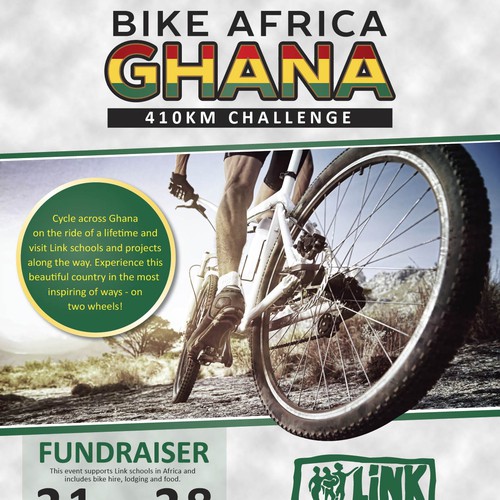 Create a promotional flyer for a charity bike trip through Ghana