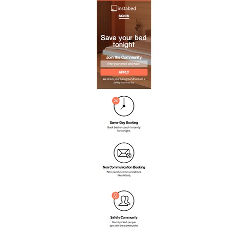 Landing page for simple, on-demand bed booking app
