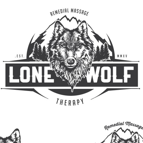 Bold vintage logo for a Lone Wolf, a massage therapist