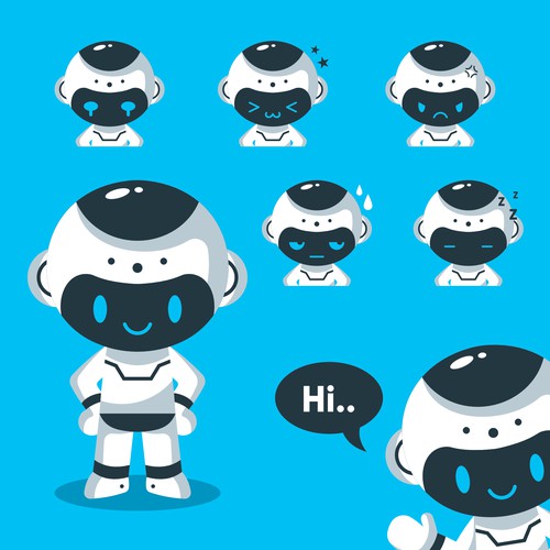 Robot mascot with various facial expressions