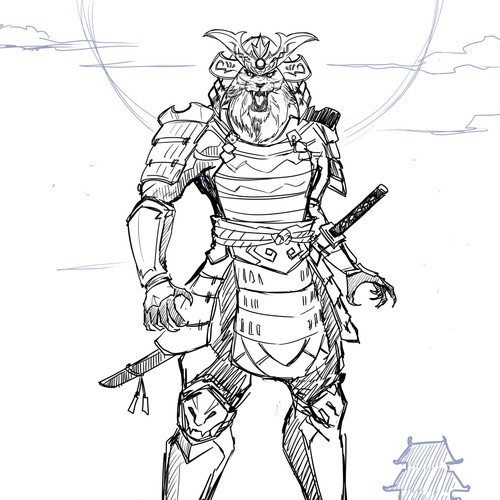 samurai warrior lion head
