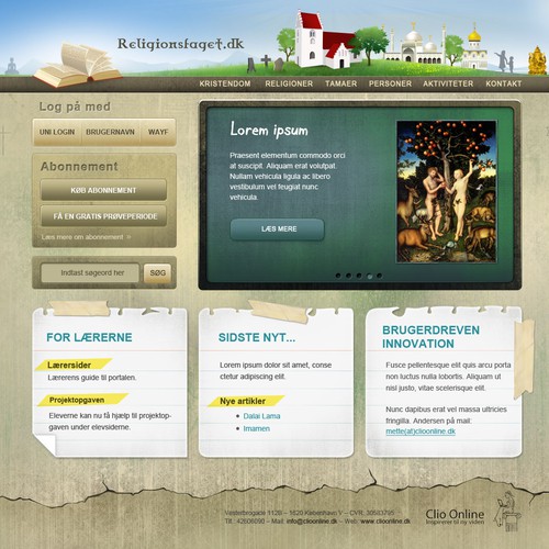website design for Religionsfaget.dk (translated: Religion studies)
