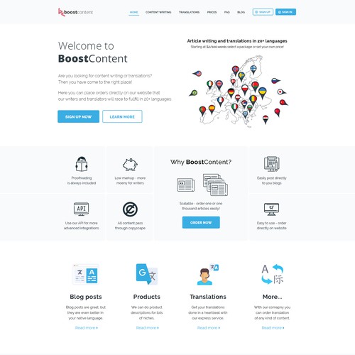 BoostContent - Webiste design for content translation company