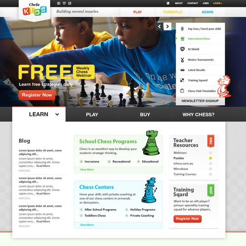 Create the next website design for Chess Kids