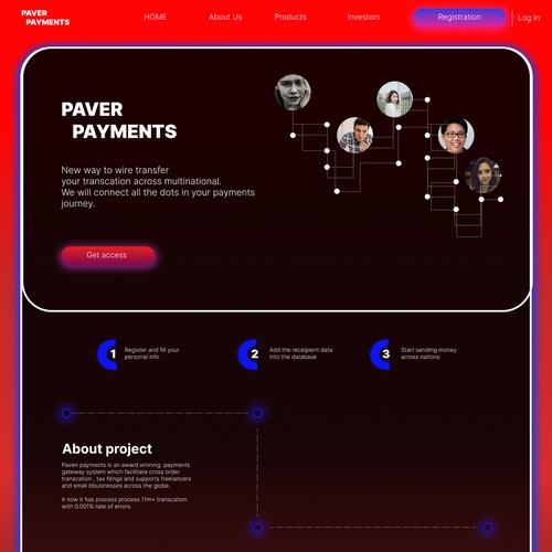 Landing page design for payments company