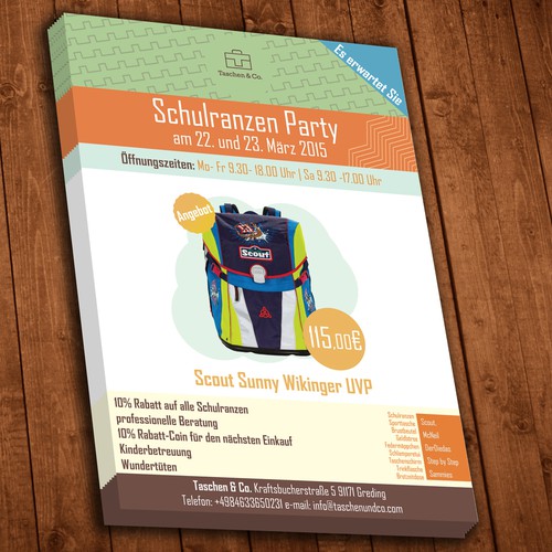 Create a flyer for a satchel paty (Schulranzenparty)