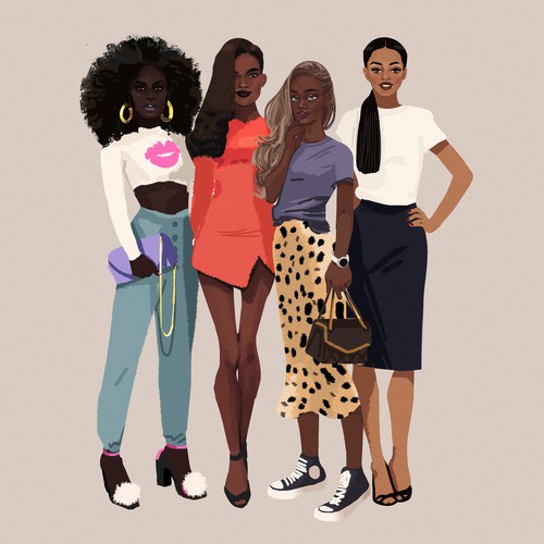 Illustration of Black Female Group of Friend