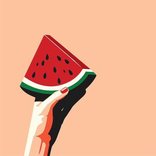 A hand holding a slice of watermelon