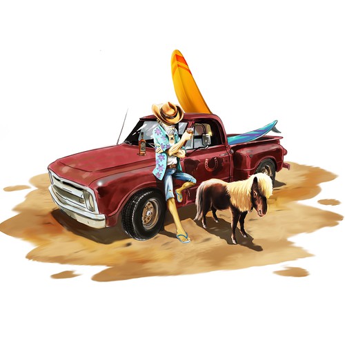 A fun cowboy character to represent a Coastal Cowboy for our new rum!