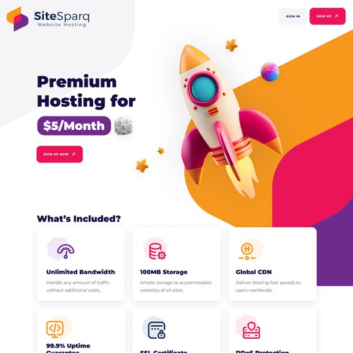 Fun and playful design for a web hosting startup