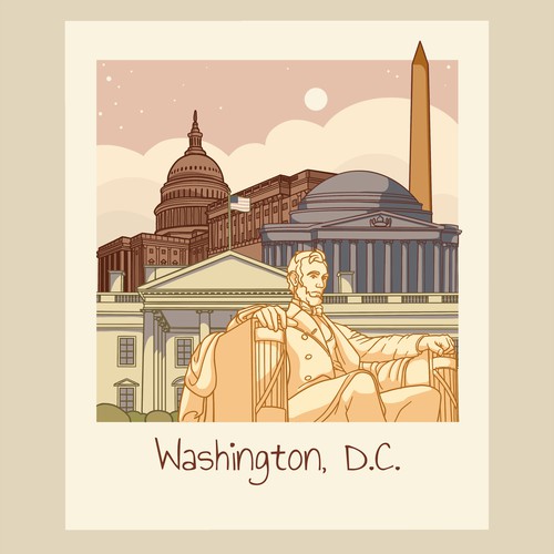 Washington DC landmarks illustration