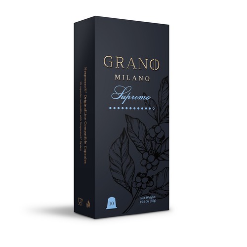 3D mockup and packaging design for Grano Milano Coffee