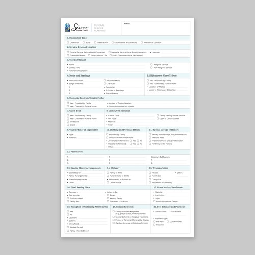 Funeral Service Form
