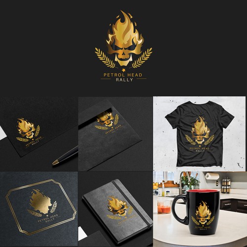 Logo submission for luxurious supercar rally company with mockups of possible products