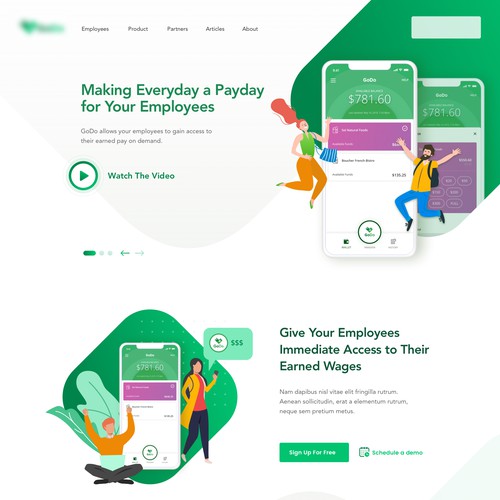 Landing page concept for a mobile application