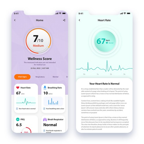 Wellness "vital signs" app - redesign