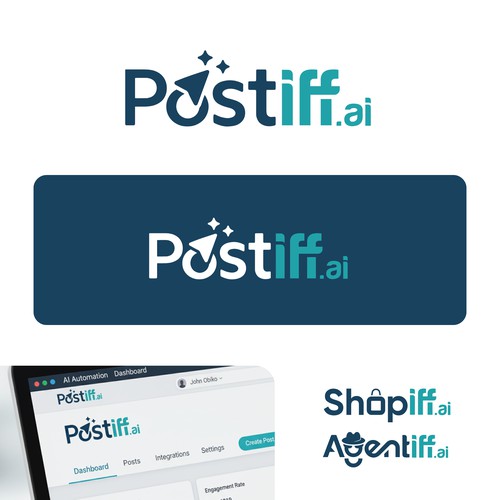 Postiff.ai Logo & Brand Suite - AI Social Media Automation Platform