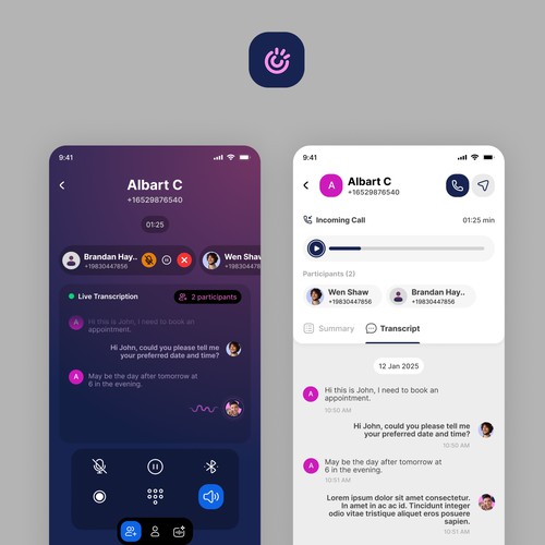 Phone system App Screen proposal