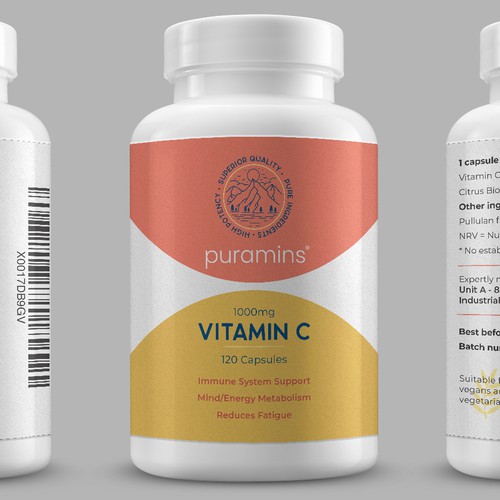 Clean, modern label for superior quality vitamins