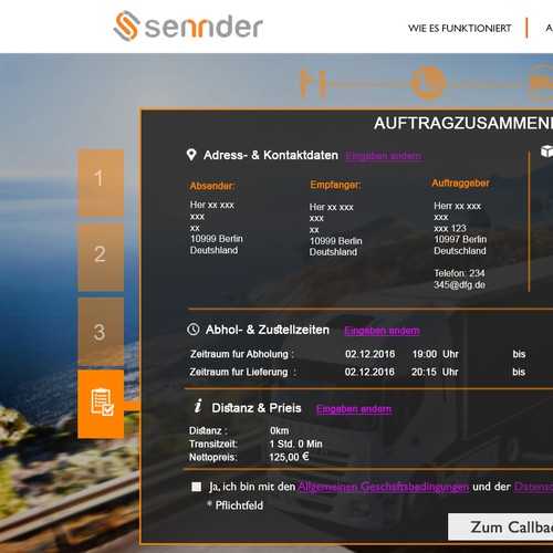 website concept for sennder