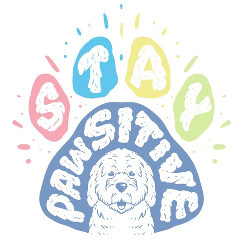  "Stay Pawsitive" - Colorful Paw Print with Adorable Dog Sketch