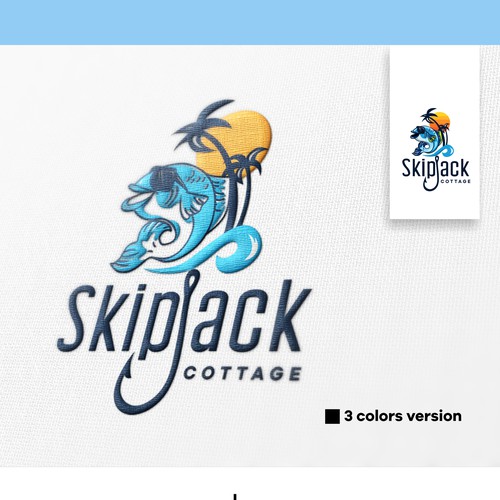 Logo design with skipjack mascot for vacation rental business