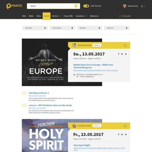 Events page for Prayce