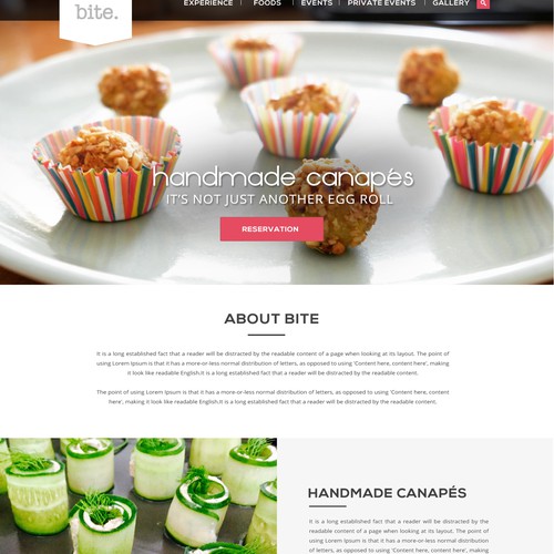 Home page design for caterer of handmade Canapes