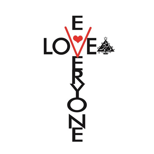 A cross made from the words "LOVE" and "EVERYONE."