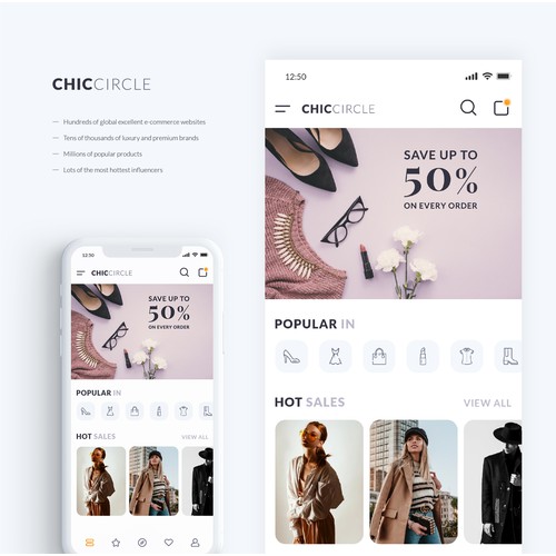 Clean and minimal UI design for fashion app