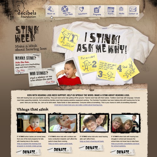 Create the website design for Stink Week fundraiser for Decibels Foundation.