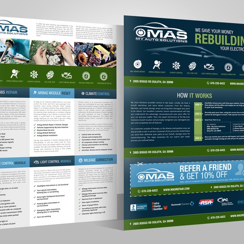 Tri-fold Portrait - View Business Brochure for Auto Electronics Repair Company