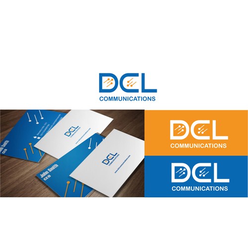 Create the next logo and business card for DCL Communications
