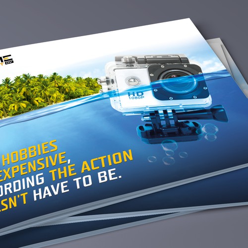 Design a captivating product postcard for the most affordable action camera!