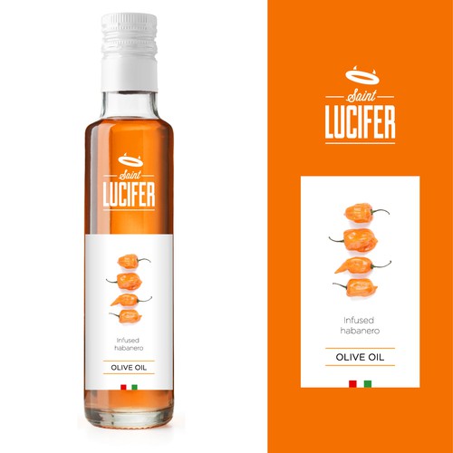 Product label. Olive oilinfused habanero