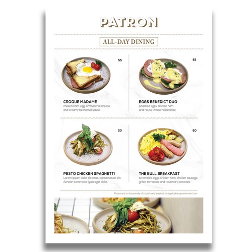 Menu display cafe