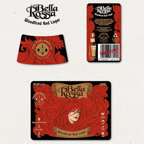 "Bella Rossa" - "Woodfired Red Lager" beer label design